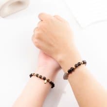 情侶對鍊【白頭偕老】茶晶金黑曜石灰瑪瑙手鍊