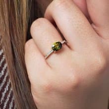 Green tourmarin ring in 14k solid gold, delicate diamond ring, gifts for her