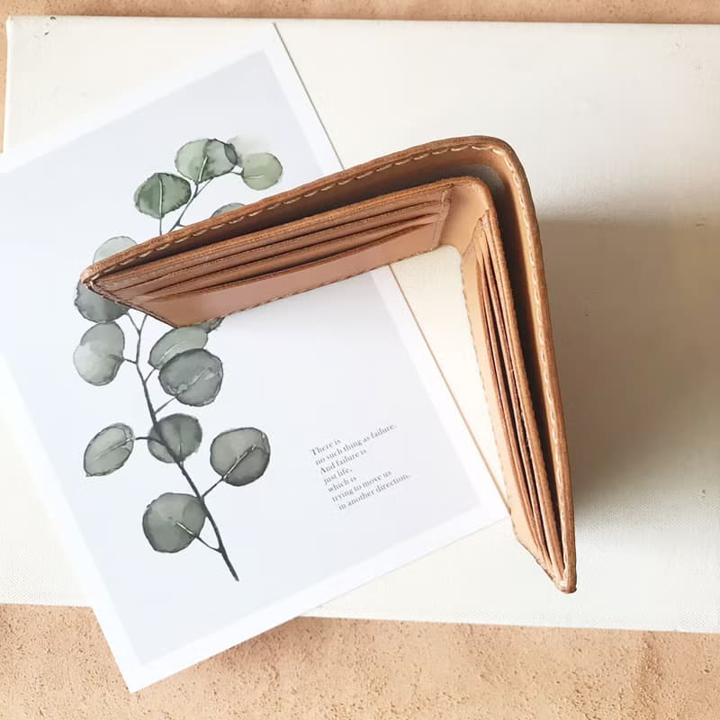 真皮短夾│6卡片層│淺棕