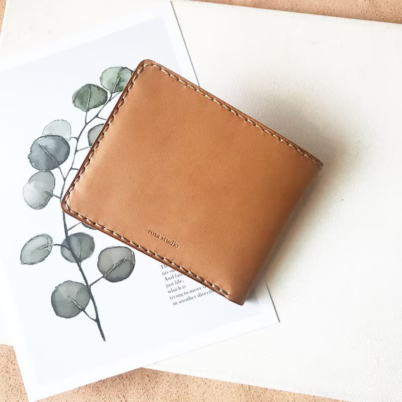 真皮短夾│6卡片層│淺棕