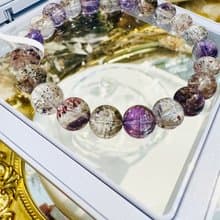 天然輕透料彩超七水晶8.5mm19.37g帶彼岸花紫超七三輪骨幹水晶