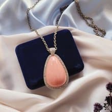 美國西洋古董飾品 / 1974年AVON人造梨形大礦石萊茵鑲邊銀色項鍊
