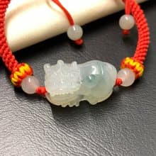 免費開光 快速出貨 天然A貨緬甸玉翡翠招財貔貅手鍊霸王貔貅飄花