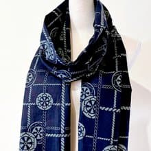 純手作/日本古董純棉濃紺色深藍海軍風麻繩線條感單層圍巾披肩