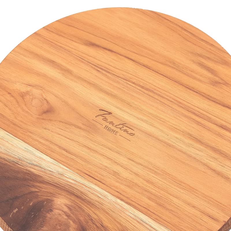 天然柚木圓型托盤/餐盤26cm-條紋款│不上漆原木製 露營野餐