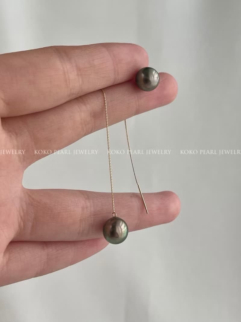 【獨一無二】大溪地黑珍珠8.5-9mm18K金珍珠耳線