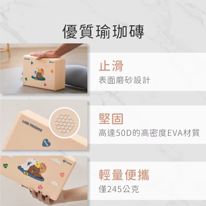 LINE FRIENDS正版授權 50D瑜珈磚 熊大 莎莉 兔兔