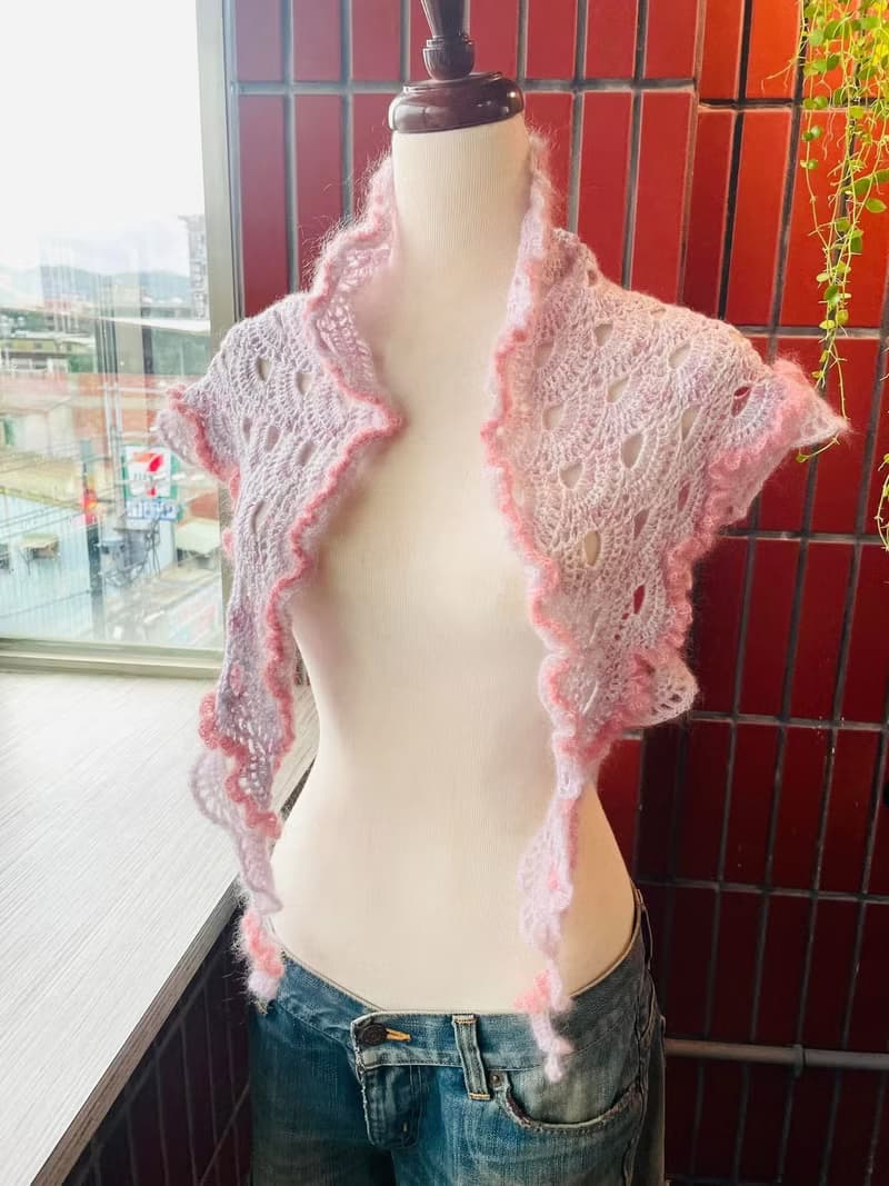 革物製織|手染蠶絲羊毛海披肩圍巾_blackpink系