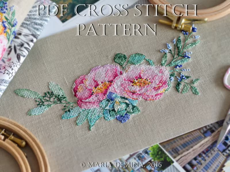 【數位】Watercolor Flower Bouquet II PDF cross stitch pattern