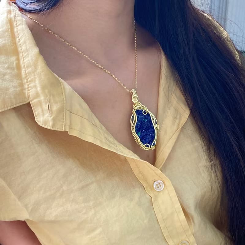 【藍色礦石】藍銅礦天然原石項鍊 / 手工繞絲