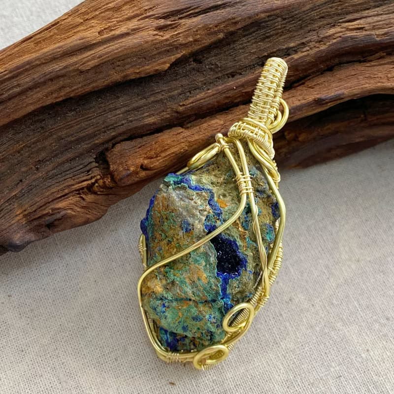 【藍色礦石】藍銅礦天然原石項鍊 / 手工繞絲