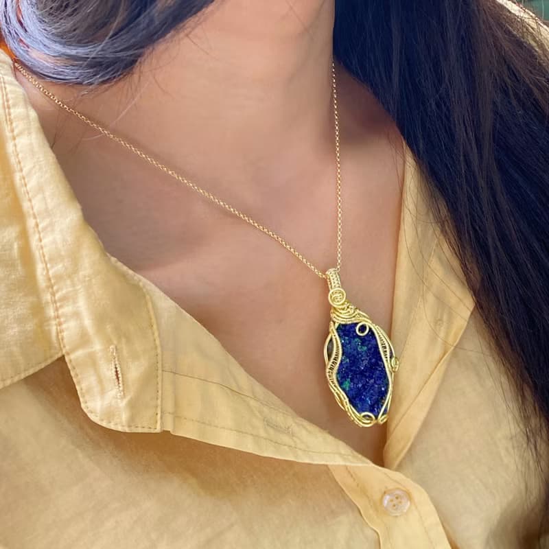 【藍色礦石】藍銅礦天然原石項鍊 / 手工繞絲