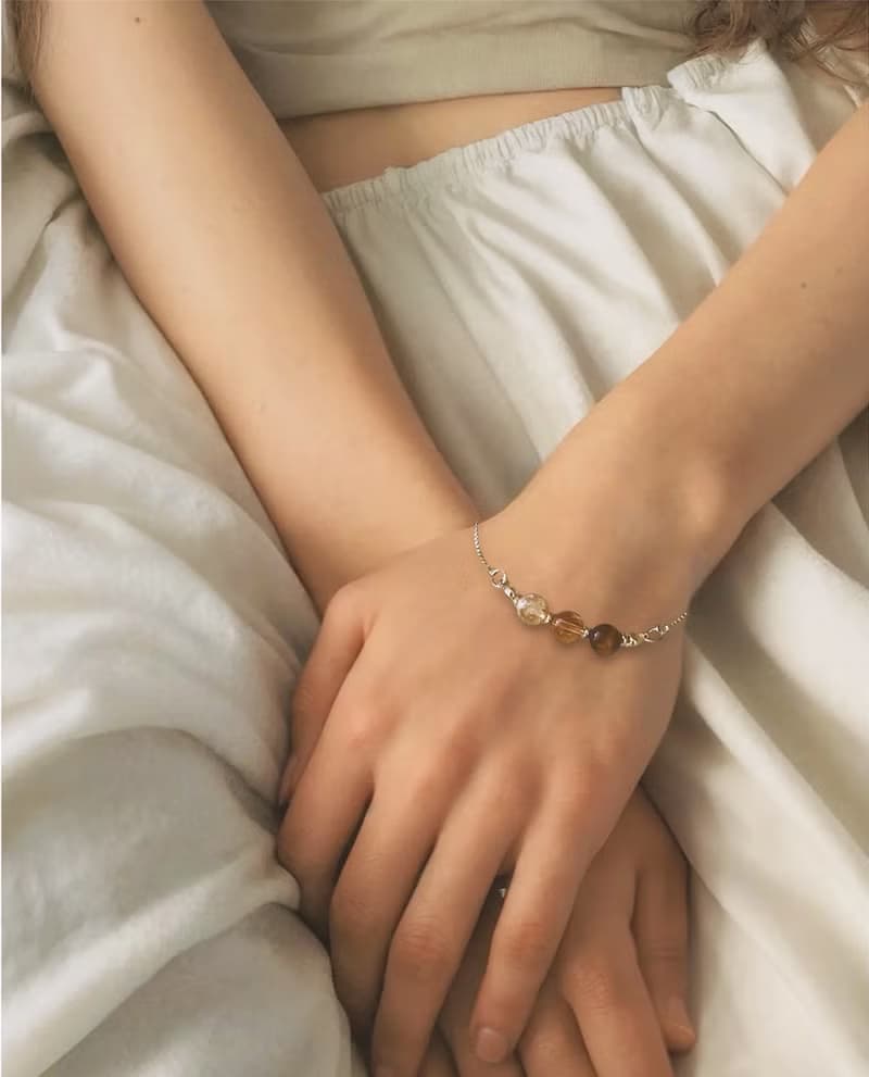 棕色水晶手鍊 /虎眼石、黃水晶和金鈦礦石手鏈