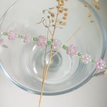 暖光串珠花手鍊-淺粉