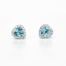 【PurpleMay Jewellery】純18K金爱心天然海藍寶钻石耳釘-E060