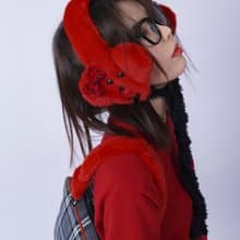 REBIRTH野生設定原創秋冬毛絨紅色保暖小狗耳罩圍巾可愛防寒耳套