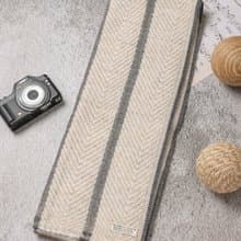 【窄版】喀什米爾羊毛圍巾 淺褐山形灰條紋 脖圍 手工機織