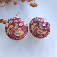 【西洋古董飾品 】景泰藍 紅色調變形蟲 夾式耳環
