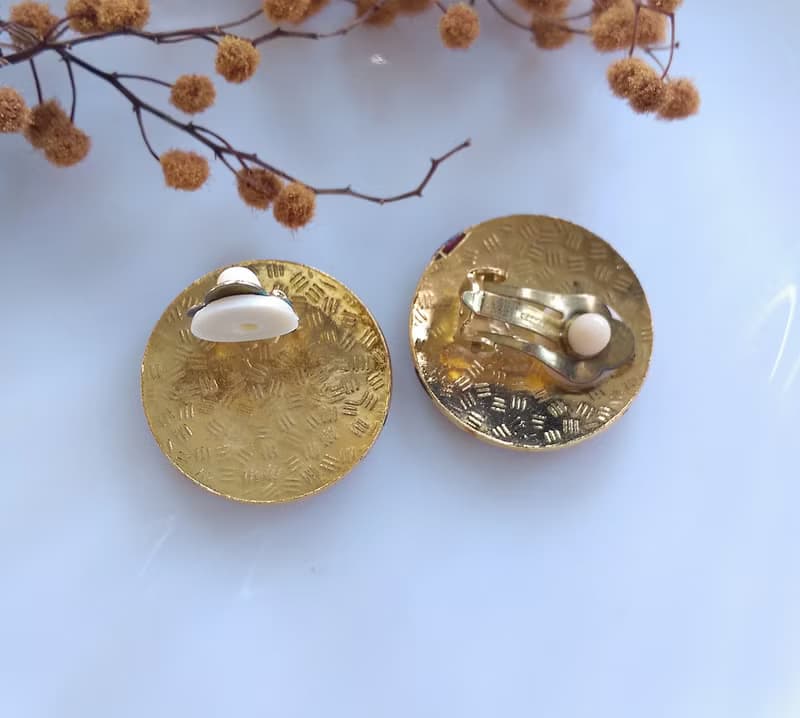 【西洋古董飾品 】景泰藍 紅色調變形蟲 夾式耳環