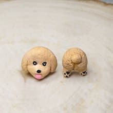 全手制 杏色 吐舌貴賓犬 貴婦狗 耳釘/耳夾
