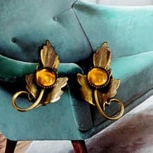 vintage jewelry  典雅古銅蕨葉 夾式耳環