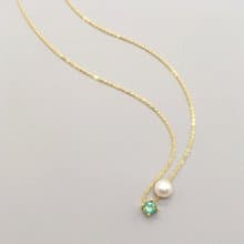 K14gf/K10 May Birthstone Emerald and Akoya Pearl Necklace
