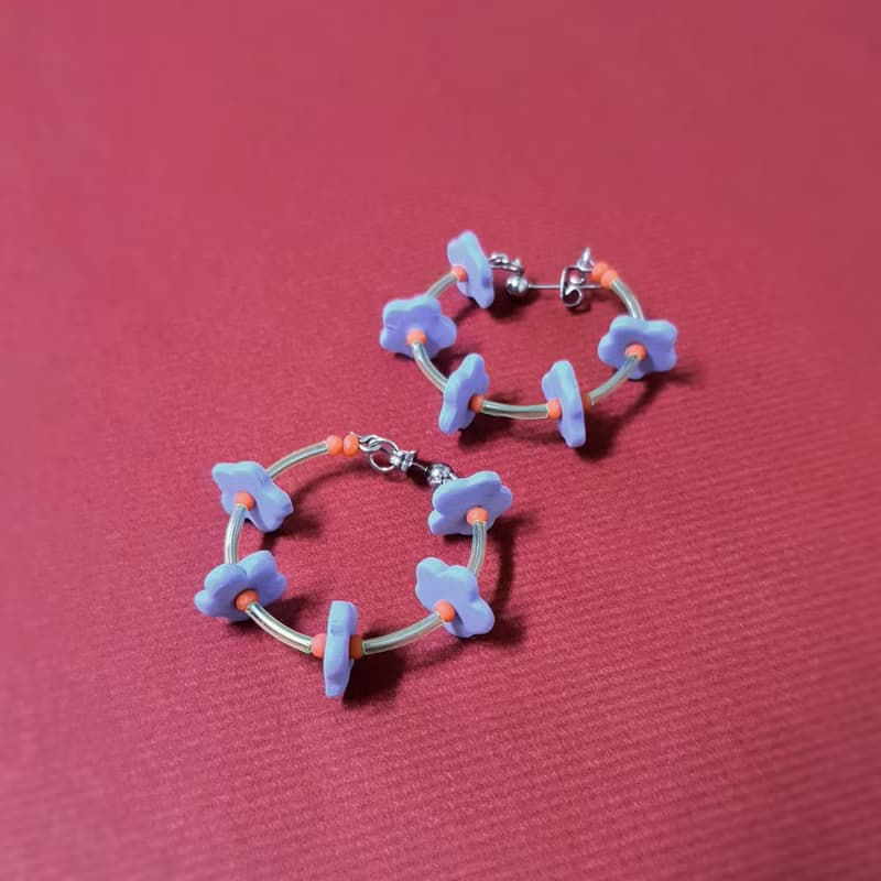 串串花系列 -軟陶 花朵  多巴胺色系 花圈圈 耳環 耳針 耳夾