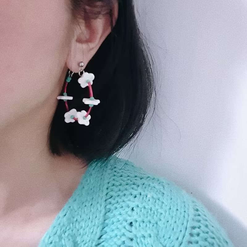 串串花系列 -軟陶 花朵  多巴胺色系 花圈圈 耳環 耳針 耳夾