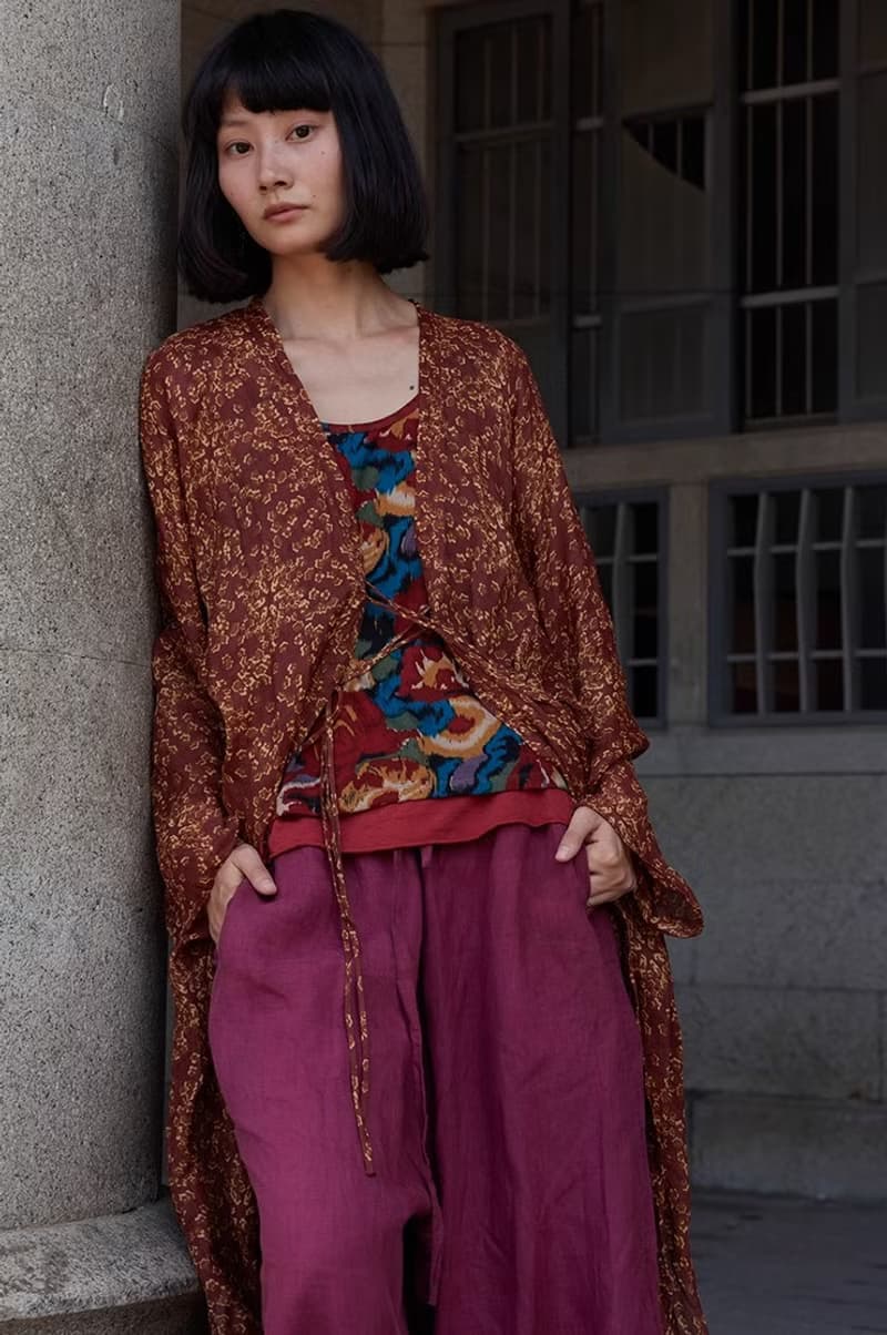 復古文青 苧麻印花居家外套
