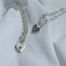 925 Silver Heart Lock Birthstone Bracelet B_101