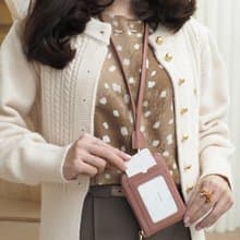 Flint (Tearose): Neck bag, Tiny pocket, Cow Leather, IDCard Holder,Zipper Pocket