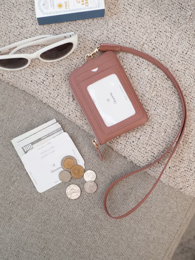 Flint (Tearose): Neck bag, Tiny pocket, Cow Leather, IDCard Holder,Zipper Pocket