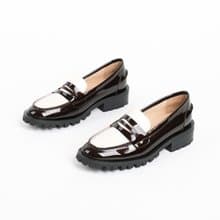 Lewis Walt英倫學院風圓頭樂福鞋壹腳蹬厚底女鞋手工拼接制服貴族