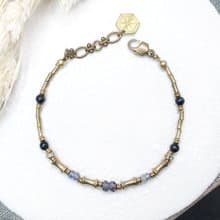 VIIART。紫霞。堇青石藍砂黃銅手鍊|復古VINTAGE星光藍洗澡免拆