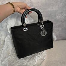 中古包 Dior 迪奧 Lady Dior 黑色尼龍銀扣包