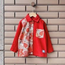 祕密花園 紅 - 長袖拼接襯衫
