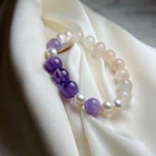 紫水晶、薰衣草紫晶、珍珠、金絲玉優雅手鍊丨大顆系 ‧ 一物一圖