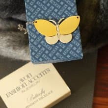 古董AVON 1977年金銀雙色蝴蝶項鍊 原裝盒 N546