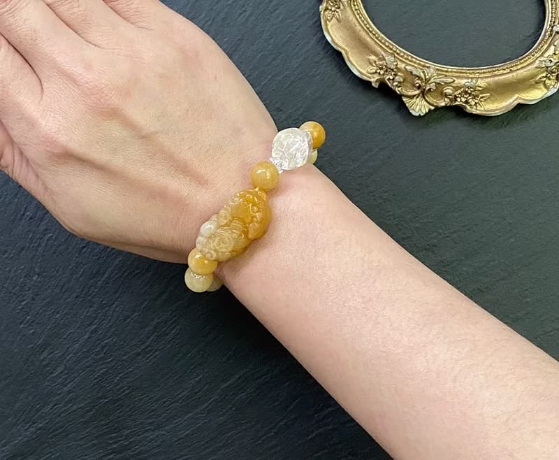 彩虹白水晶 黃玉 金髮晶 白水晶車輪珠 黃玉貔貅手鍊 招財開運