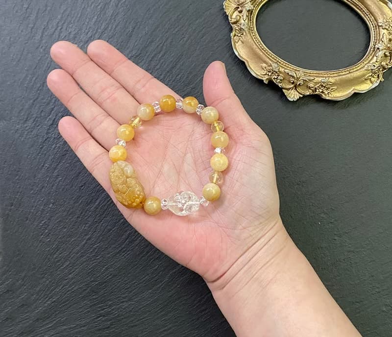 彩虹白水晶 黃玉 金髮晶 白水晶車輪珠 黃玉貔貅手鍊 招財開運