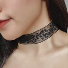 黑/白 裸肌感 寬版復古花蕾絲choker