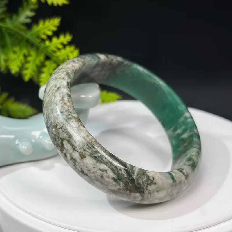 鋰雲母手鐲59+MM 玉化星光天眼綠色祖母晶手環 優雅大氣 氣質上層
