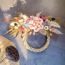 祈福注連繩掛飾 手工毛根牡丹花永生花開幕誌慶現貨