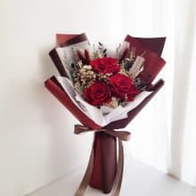 永生花+乾燥花│3朵永生紅玫瑰花束 情人節