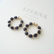 ブルーゴールドストーンとメタルビーズのフープイヤリング　夾式耳環