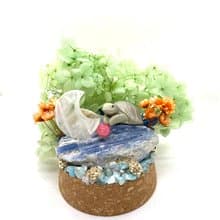 海龜與白水晶月亮/巴西藍晶原石/紅纹石-水晶公仔乾燥花擺設