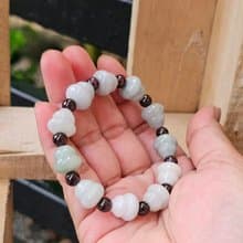 Burmese Jade Bracele Carved Gourd Step With Genuine Red Garnet Gourd Size 12 mm