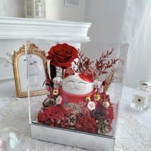 紅色招財貓開運永生花禮