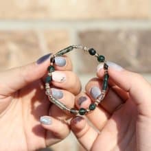 一派青鬆。水草瑪瑙 黑髮晶 拉長石 14KGF 水晶礦石手鍊