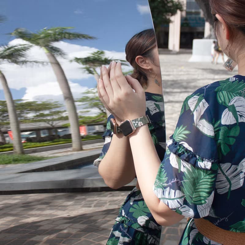 小白花圖案綠色蘋果錶帶 Apple Watch 4/5/6/7/8/9/10/SE/Ultra